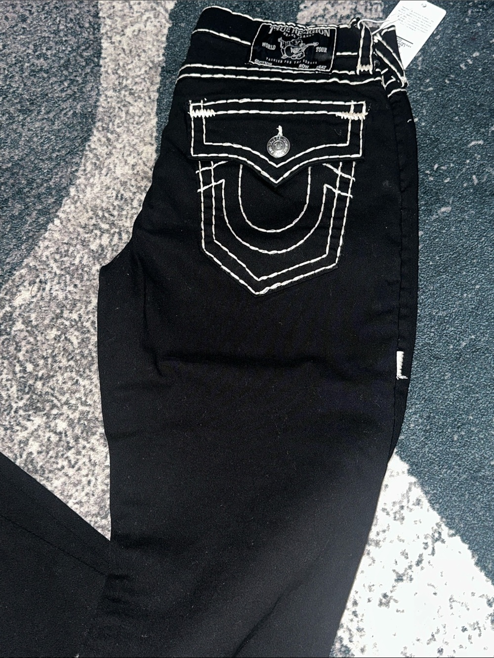 True Religion Men Black Jeans with White Contrast Stitching